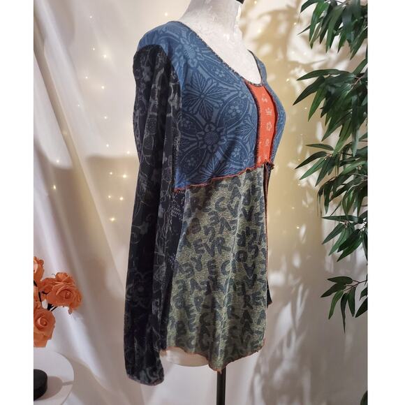 Hand Jive Wearable Art Hand Made Patchwork Tunic Top Size S Hippie Boho Fairy - Picture 4 of 13